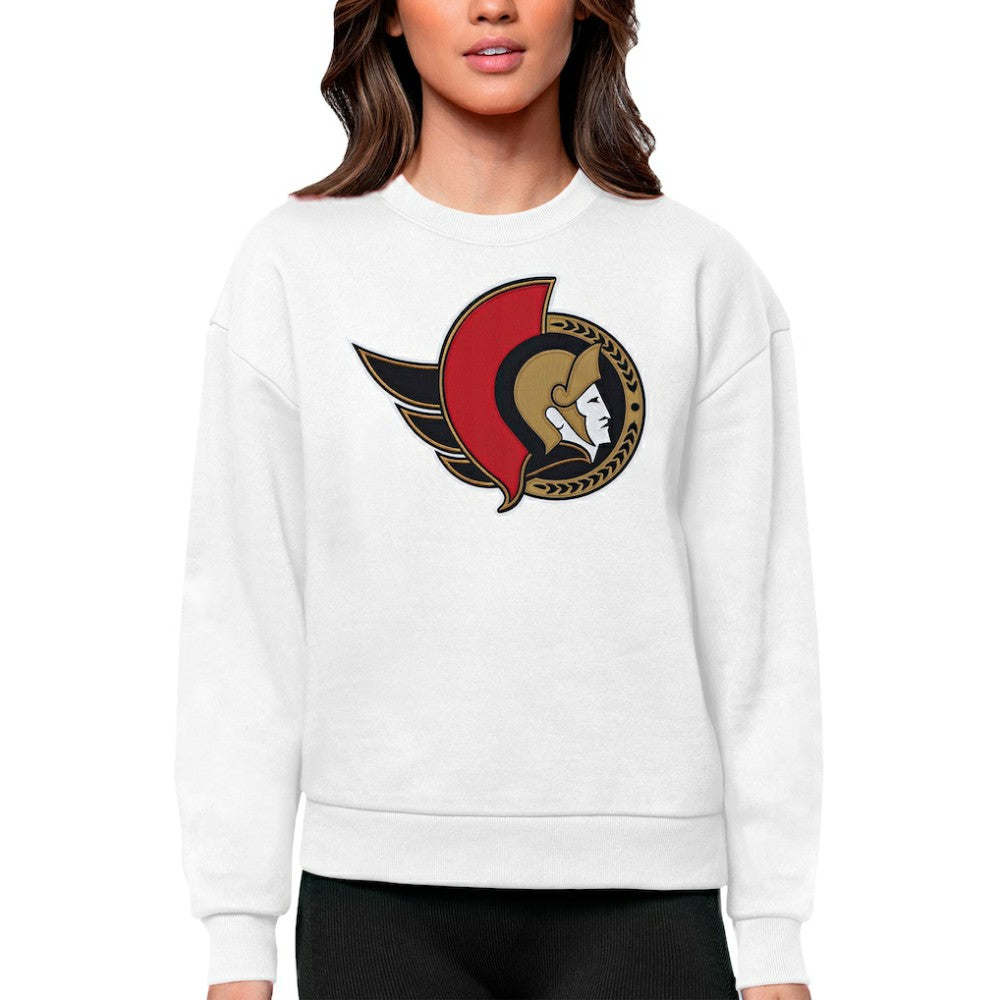 Ottawa Senators Antigua Women's Team Logo Victory Crewneck Pullover Sweatshirt - White - NHL