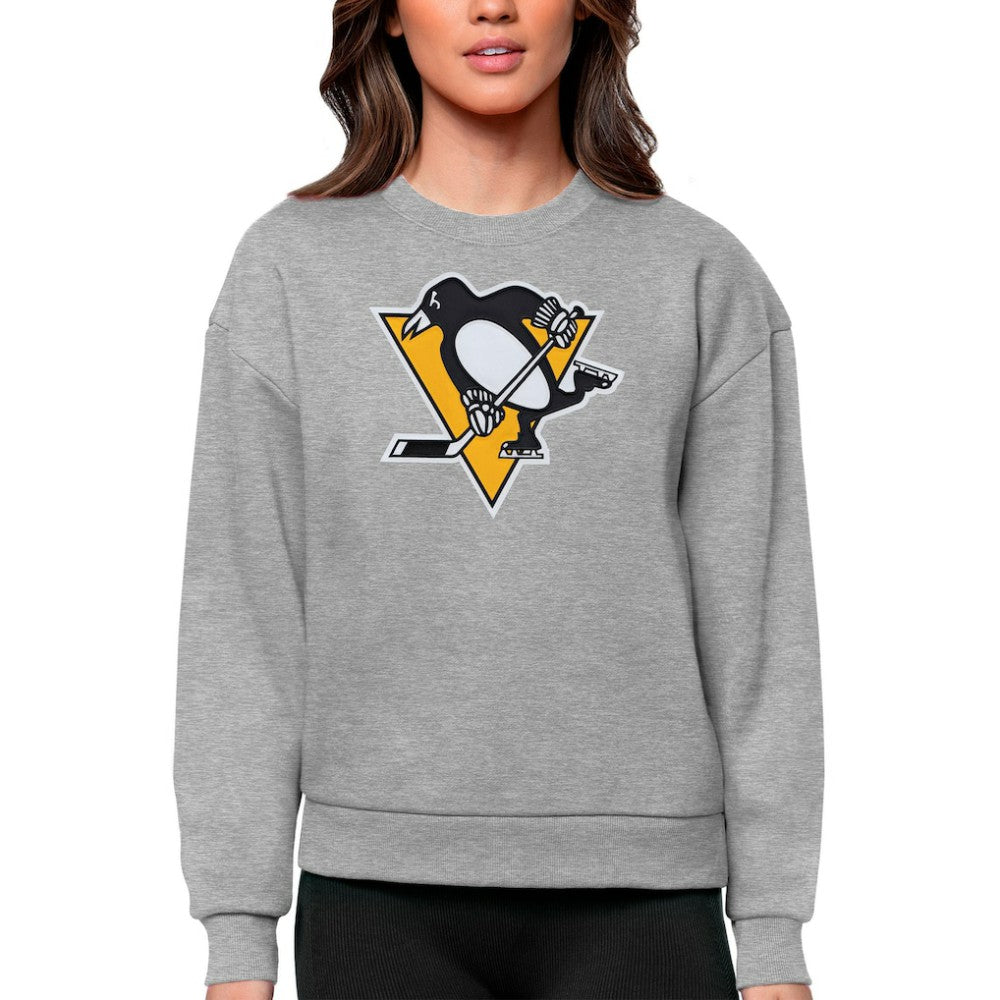 Pittsburgh Penguins Antigua Women's Team Logo Victory Crewneck Pullover Sweatshirt - Heather Gray - NHL