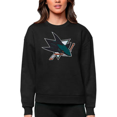 San Jose Sharks Antigua Women's Team Logo Victory Crewneck Pullover Sweatshirt - Black - NHL
