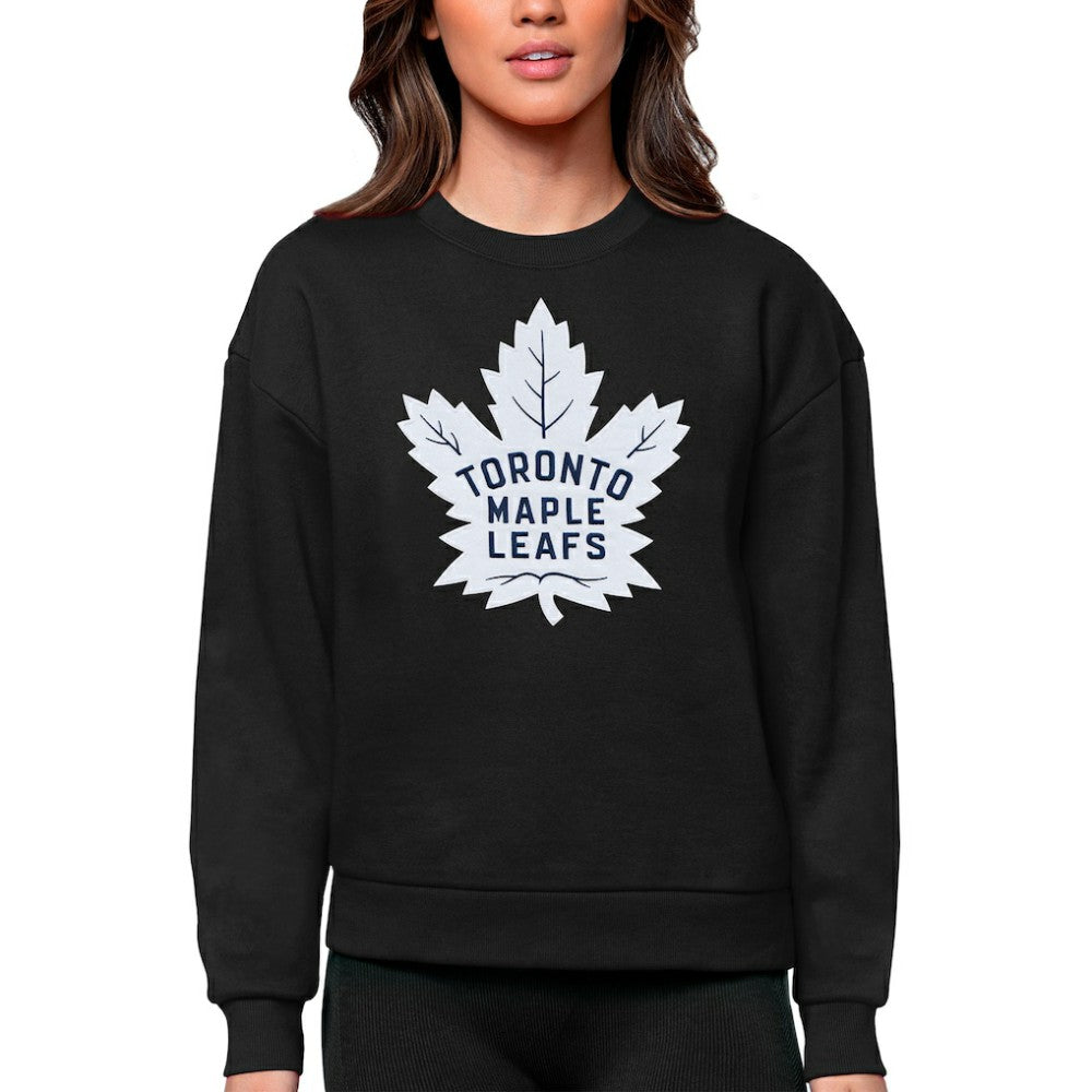 Toronto Maple Leafs Antigua Women's Team Logo Victory Crewneck Pullover Sweatshirt - Black - NHL