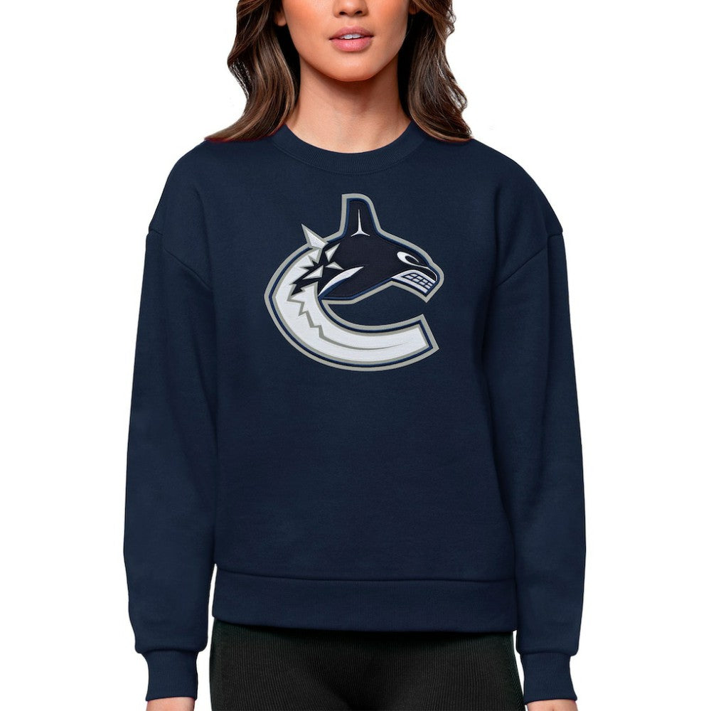 Vancouver Canucks Antigua Women's Team Logo Victory Crewneck Pullover Sweatshirt - Navy - NHL