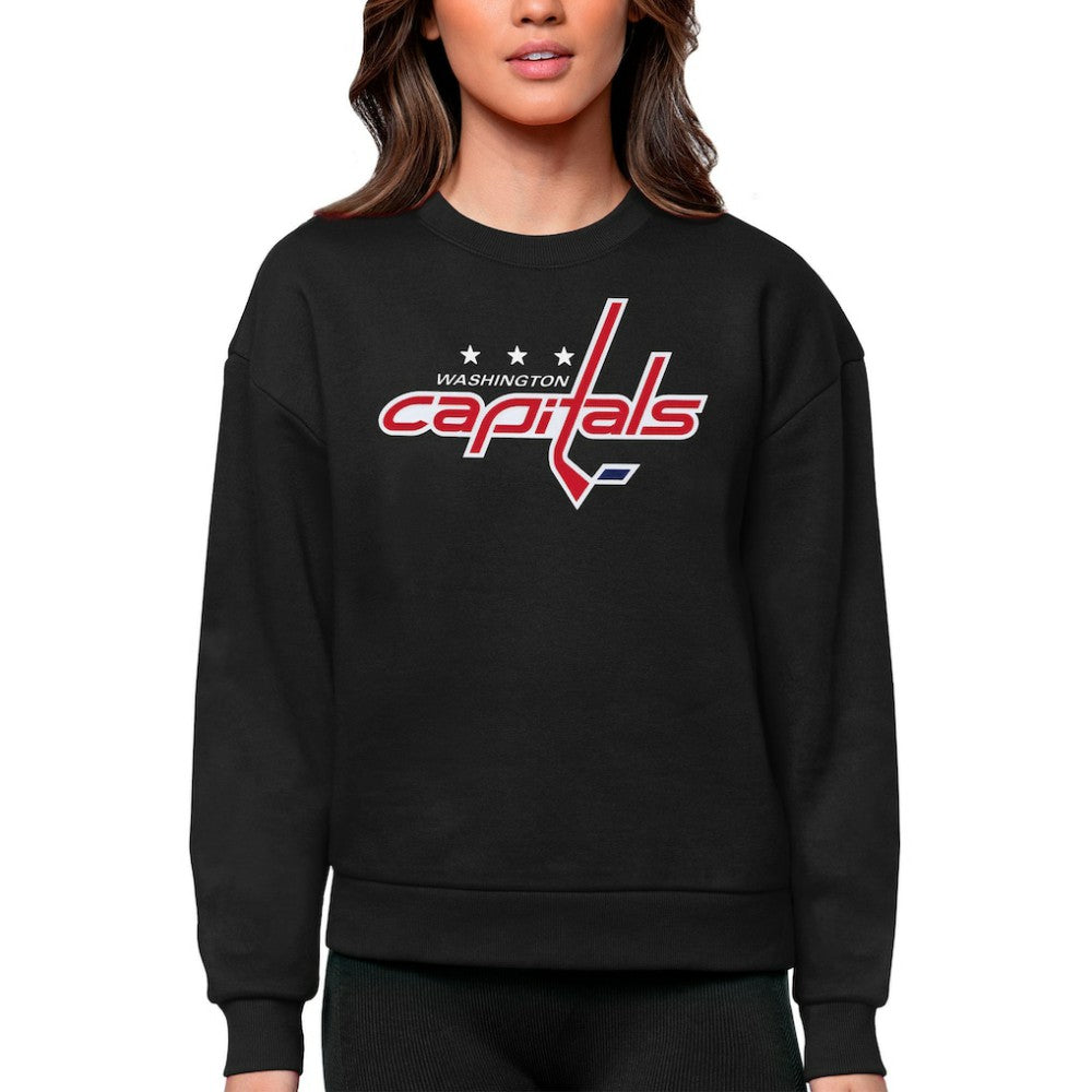 Washington Capitals Antigua Women's Team Logo Victory Crewneck Pullover Sweatshirt - Black - NHL