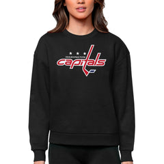 Washington Capitals Antigua Women's Team Logo Victory Crewneck Pullover Sweatshirt - Black - NHL
