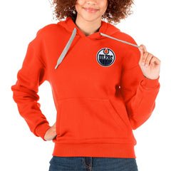 Edmonton Oilers Antigua Women's Victory Pullover Hoodie - Orange - NHL