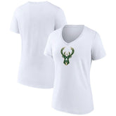 Milwaukee Bucks Women's Logo V-Neck T-Shirt White - NBA