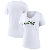Milwaukee Bucks Women's Wordmark V-Neck T-Shirt White - NBA