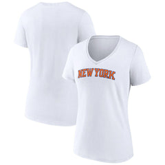New York Knicks Women's Wordmark V-Neck T-Shirt White - NBA