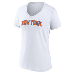 New York Knicks Women's Wordmark V-Neck T-Shirt White - NBA