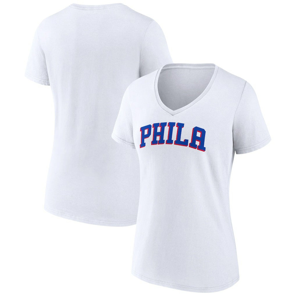 Philadelphia 76ers Women's Wordmark V-Neck T-Shirt White - NBA