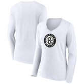 Brooklyn Nets Women's Logo Long Sleeve V-Neck T-Shirt White - NBA