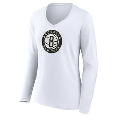 Brooklyn Nets Women's Logo Long Sleeve V-Neck T-Shirt White - NBA