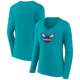 Charlotte Hornets Women's Logo Long Sleeve V-Neck T-Shirt Aqua - NBA