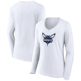 Charlotte Hornets Women's Logo Long Sleeve V-Neck T-Shirt White - NBA