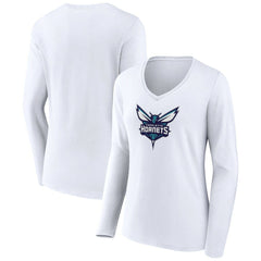 Charlotte Hornets Women's Logo Long Sleeve V-Neck T-Shirt White - NBA