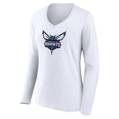 Charlotte Hornets Women's Logo Long Sleeve V-Neck T-Shirt White - NBA