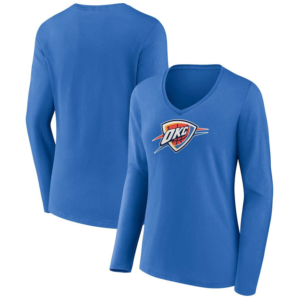 Oklahoma City Thunder Women's Logo Long Sleeve V-Neck T-Shirt Blue - NBA