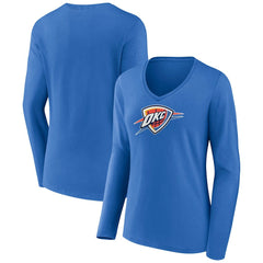 Oklahoma City Thunder Women's Logo Long Sleeve V-Neck T-Shirt Blue - NBA