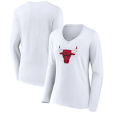 Chicago Bulls Women's Logo Long Sleeve V-Neck T-Shirt White - NBA