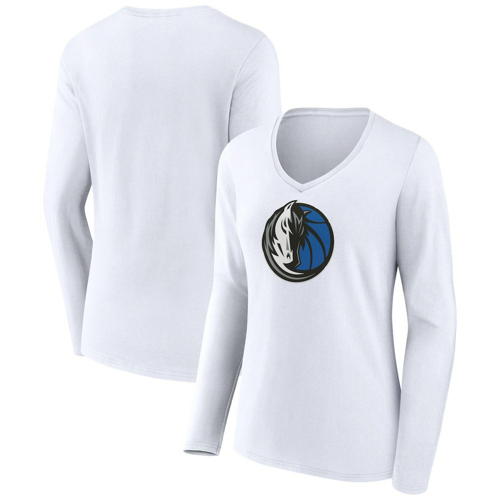 Dallas Mavericks Women's Logo Long Sleeve V-Neck T-Shirt White - NBA