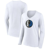 Dallas Mavericks Women's Logo Long Sleeve V-Neck T-Shirt White - NBA
