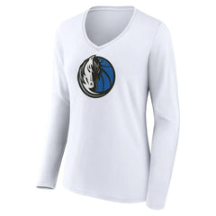 Dallas Mavericks Women's Logo Long Sleeve V-Neck T-Shirt White - NBA
