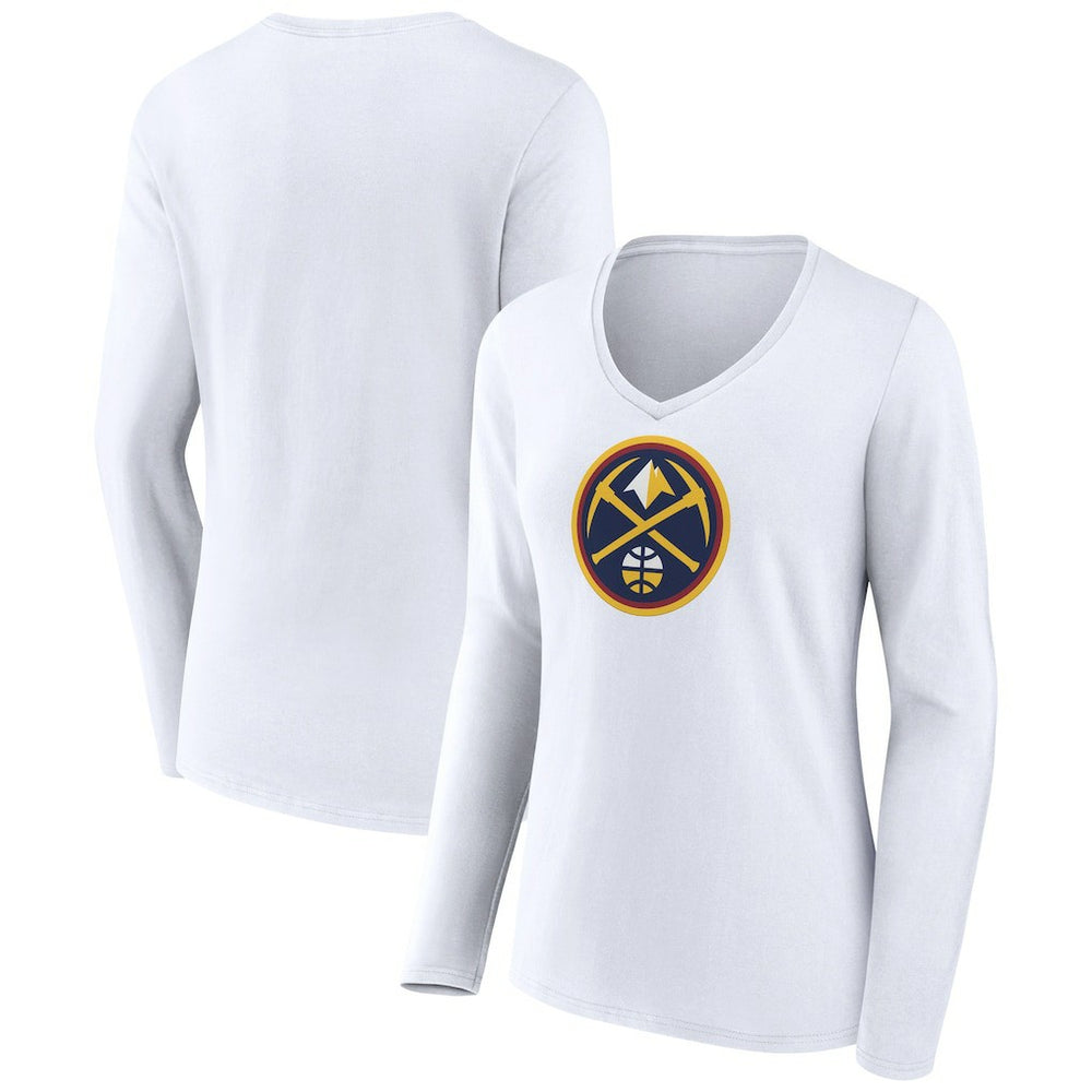 Denver Nuggets Women's Logo Long Sleeve V-Neck T-Shirt White - NBA