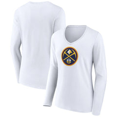 Denver Nuggets Women's Logo Long Sleeve V-Neck T-Shirt White - NBA