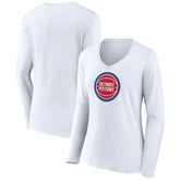 Detroit Pistons Women's Logo Long Sleeve V-Neck T-Shirt White - NBA