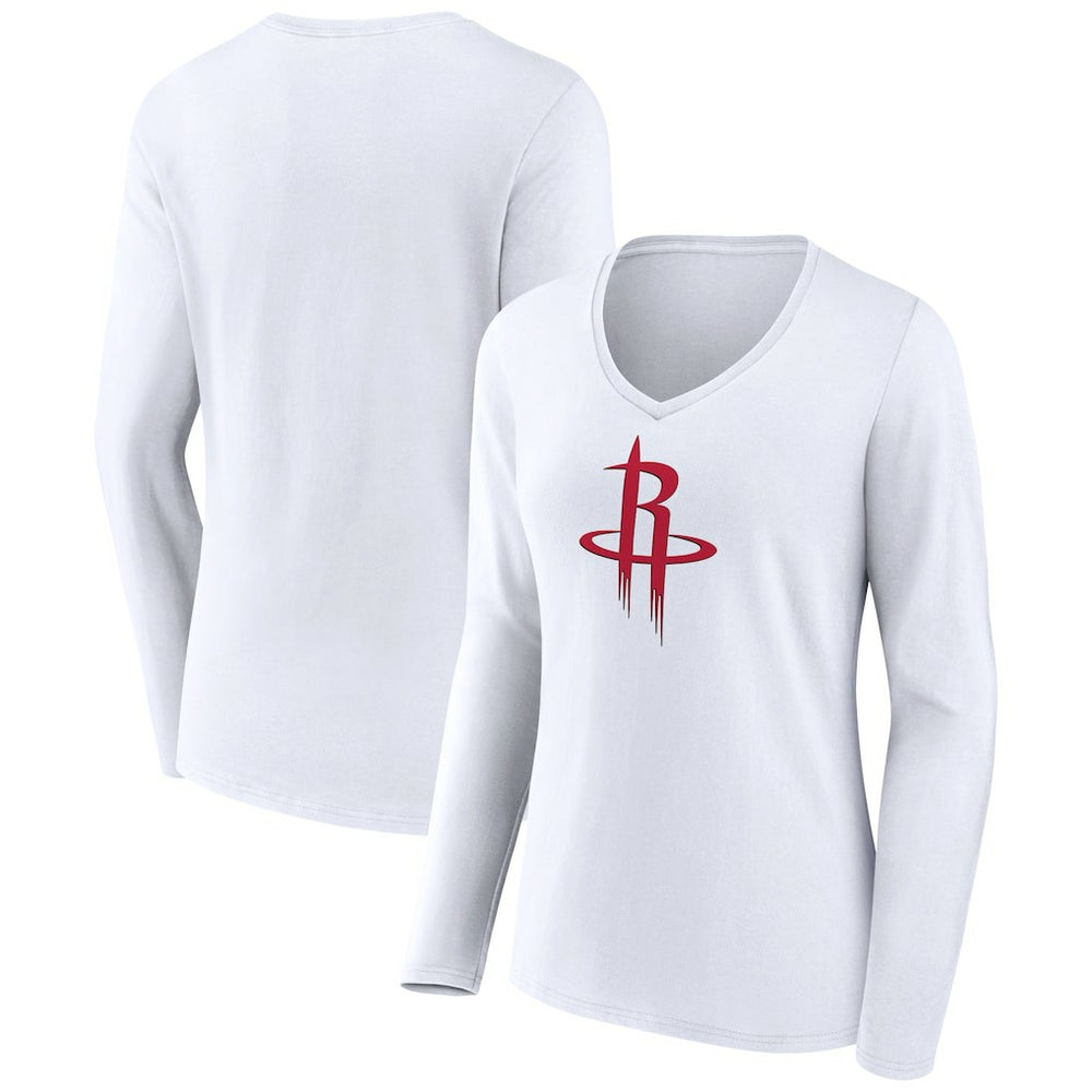 Houston Rockets Women's Logo Long Sleeve V-Neck T-Shirt White - NBA