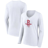 Houston Rockets Women's Logo Long Sleeve V-Neck T-Shirt White - NBA