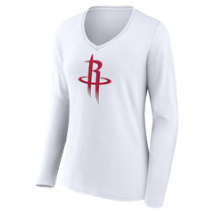 Houston Rockets Women's Logo Long Sleeve V-Neck T-Shirt White - NBA
