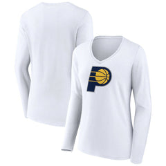 Indiana Pacers Women's Logo Long Sleeve V-Neck T-Shirt White - NBA