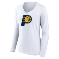 Indiana Pacers Women's Logo Long Sleeve V-Neck T-Shirt White - NBA