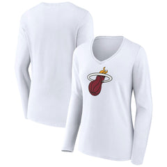 Miami Heat Women's Logo Long Sleeve V-Neck T-Shirt White - NBA