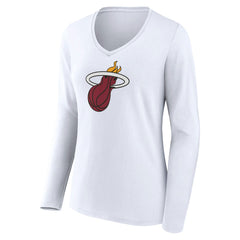 Miami Heat Women's Logo Long Sleeve V-Neck T-Shirt White - NBA