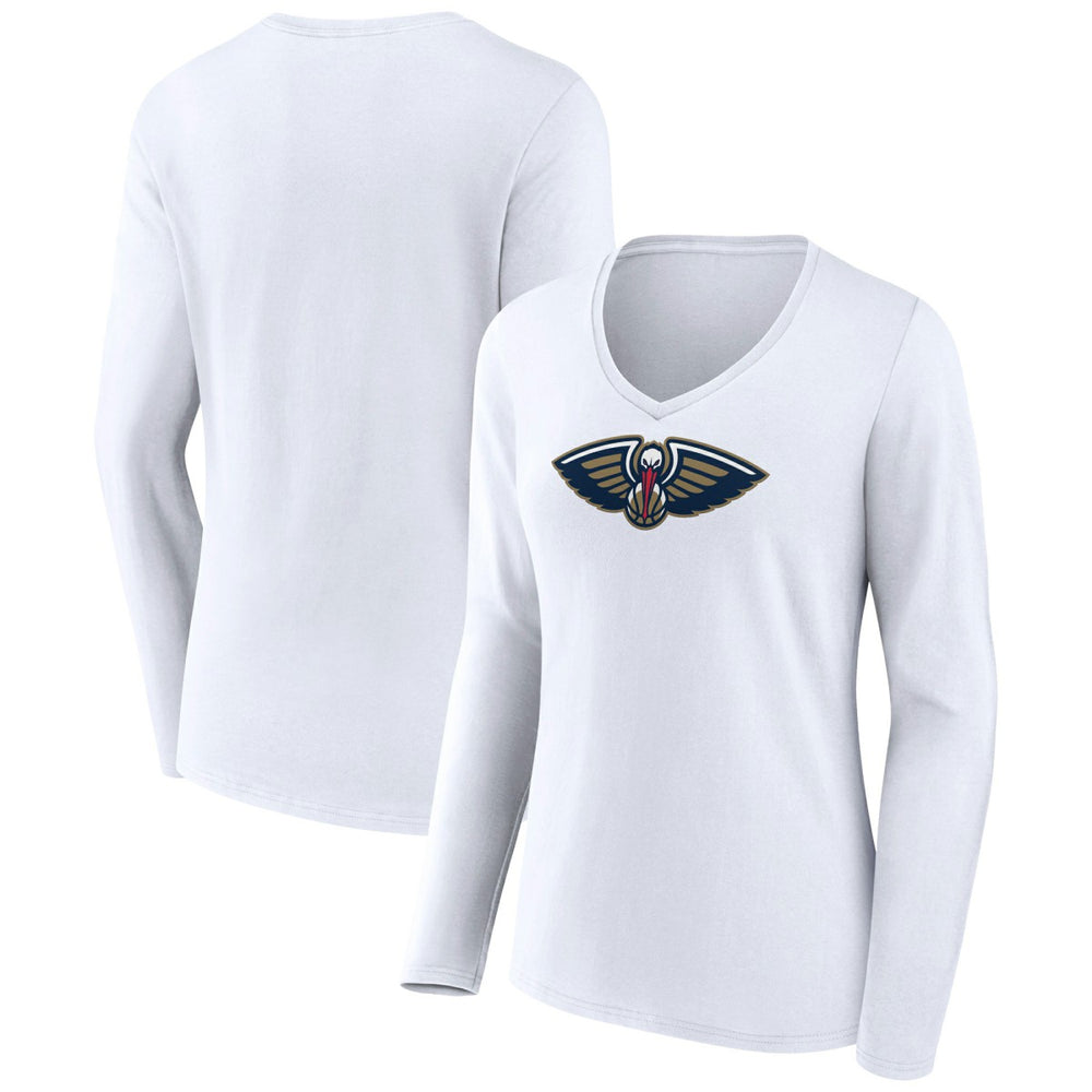 New Orleans Pelicans Women's Logo Long Sleeve V-Neck T-Shirt White - NBA