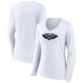 New Orleans Pelicans Women's Logo Long Sleeve V-Neck T-Shirt White - NBA