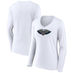 New Orleans Pelicans Women's Logo Long Sleeve V-Neck T-Shirt White - NBA