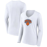 New York Knicks Women's Logo Long Sleeve V-Neck T-Shirt White - NBA