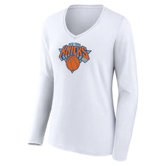 New York Knicks Women's Logo Long Sleeve V-Neck T-Shirt White - NBA