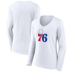 Philadelphia 76ers Women's Logo Long Sleeve V-Neck T-Shirt White - NBA