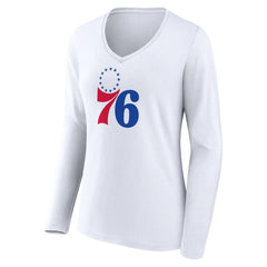 Philadelphia 76ers Women's Logo Long Sleeve V-Neck T-Shirt White - NBA