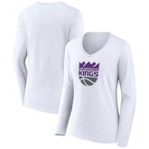 Sacramento Kings Women's Logo Long Sleeve V-Neck T-Shirt White - NBA