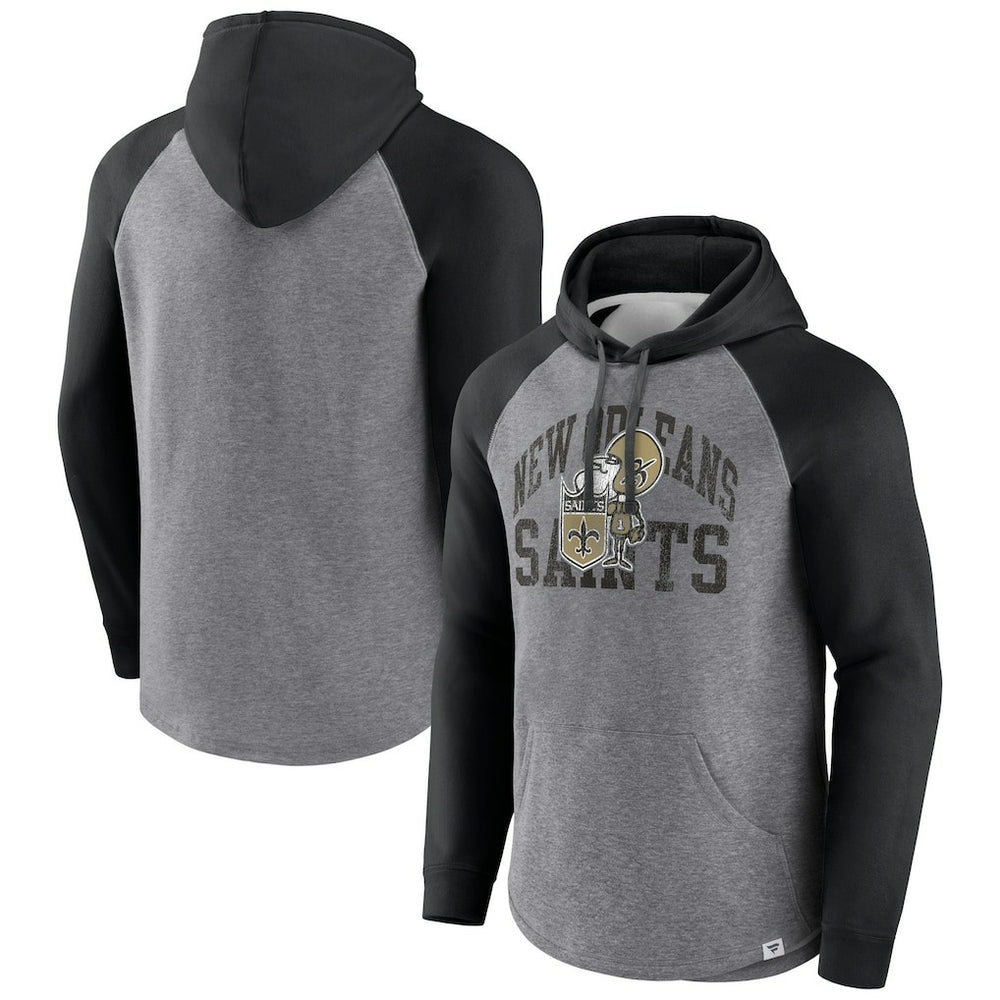 New Orleans Saints Favorite Arch Raglan Pullover Hoodie Heather Gray | Fanatics