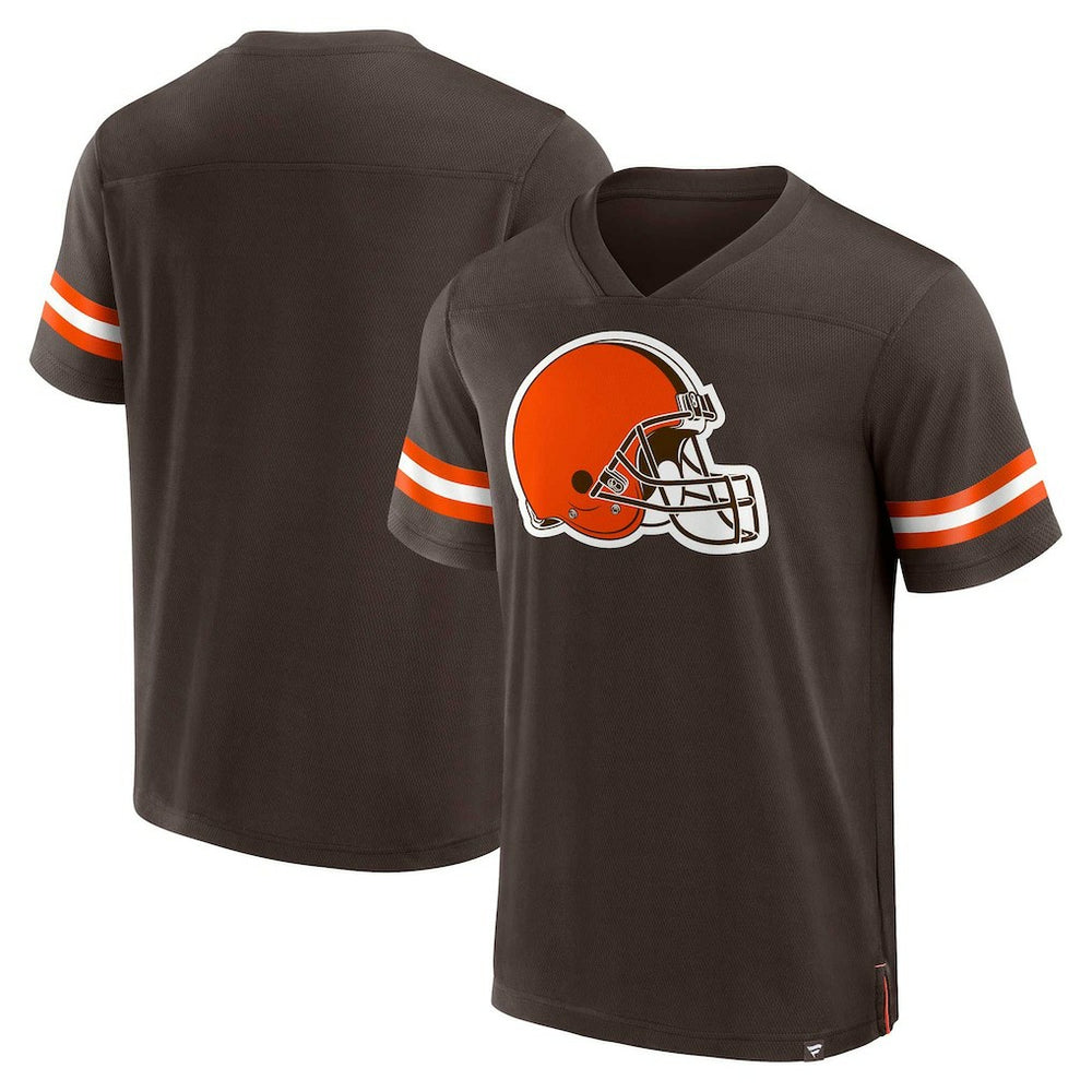 Cleveland Browns Jersey Tackle V-Neck T-Shirt Brown | Fanatics