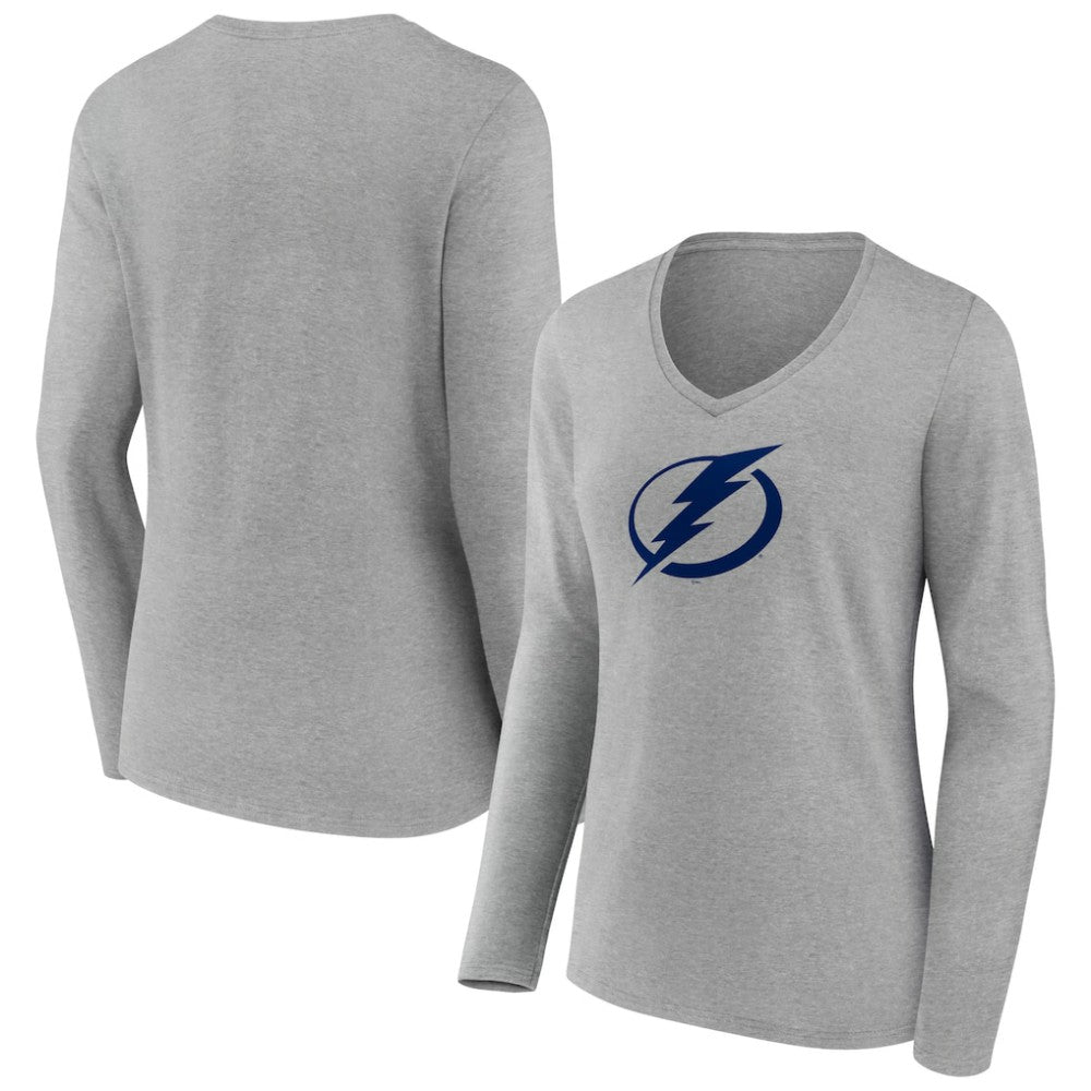 Tampa Bay Lightning Women's Team Logo Long Sleeve V-Neck T-Shirt - Gray - NHL
