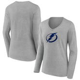 Tampa Bay Lightning Women's Team Logo Long Sleeve V-Neck T-Shirt - Gray - NHL