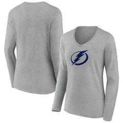 Tampa Bay Lightning Women's Team Logo Long Sleeve V-Neck T-Shirt - Gray - NHL
