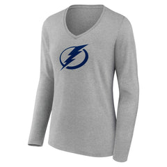 Tampa Bay Lightning Women's Team Logo Long Sleeve V-Neck T-Shirt - Gray - NHL