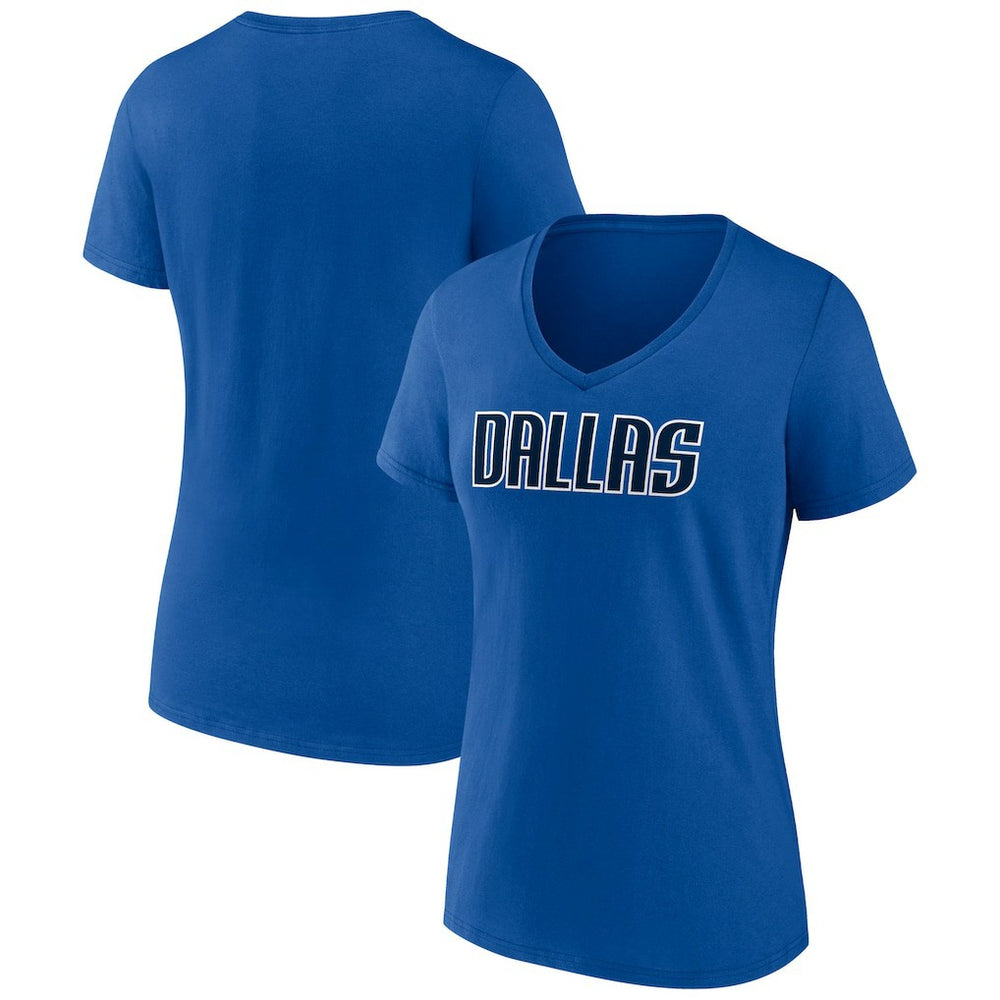 Dallas Mavericks Women's Wordmark V-Neck T-Shirt Royal - NBA